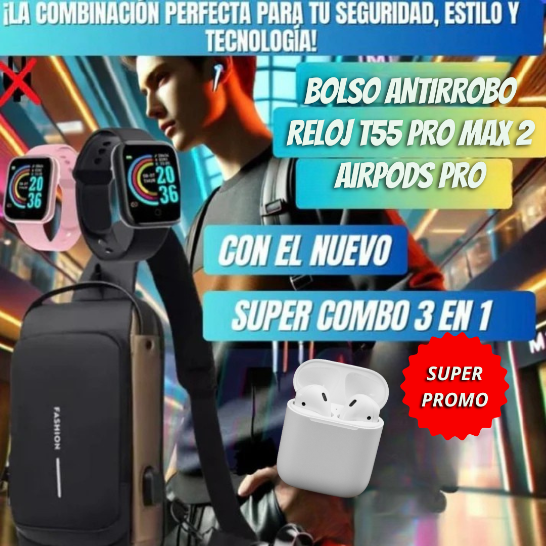 🎁Mega Combo - Bolso Antirrobo + Airpods + Smartwatch 🎁